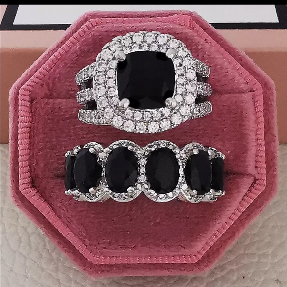 New 925 engagement ring and band black stone - Picture 1 of 1